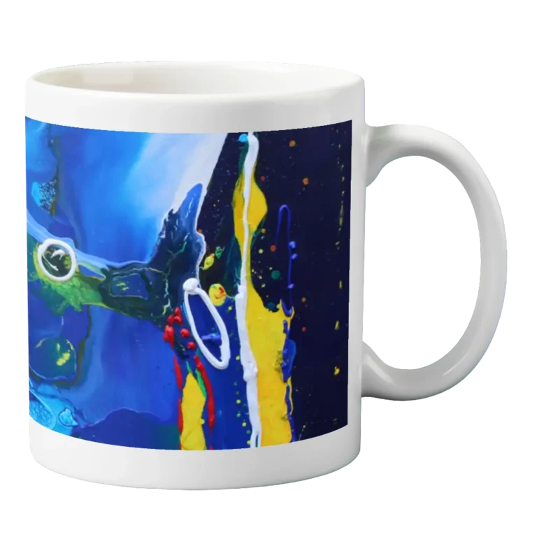 Mug art White porcelain with abstract art design.