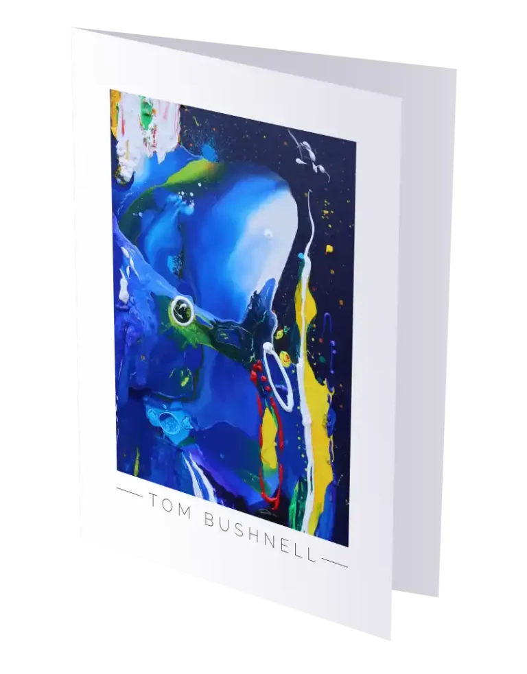 White greetings card with abstract art design.